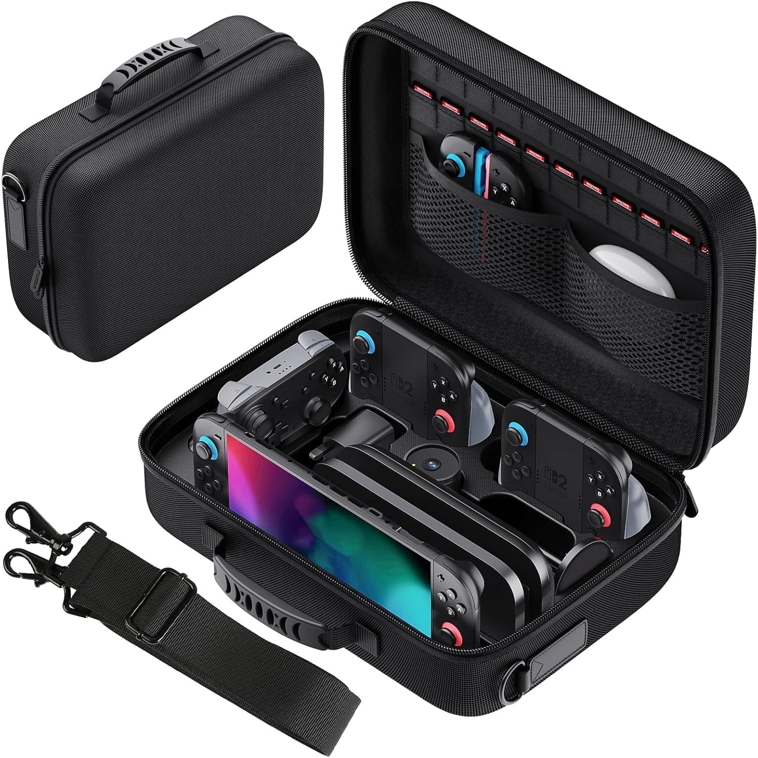 Lmcpa Hard Carrying Case for Nintendo Switch 2, Portable Travel Storage Bag and Accessory Organizer, Shockproof Protective Case with Shoulder Strap, Black