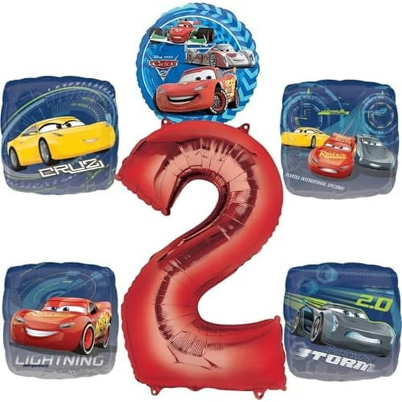 Cars 2nd Birthday Party Supplies Lightning McQueen Cruz and Storm 6pc Balloon Bouquet Decorations