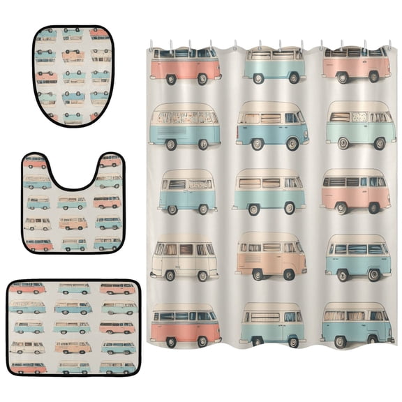 Cars Bathroom Accessory Curtain Sets Bath Curtain Anti-Slip Mats and Toilet Pad 66x72in