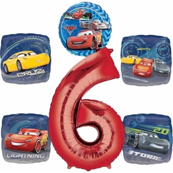 Cars 6th Birthday Party Supplies Lightning McQueen Cruz and Storm 6pc Balloon Bouquet Decorations