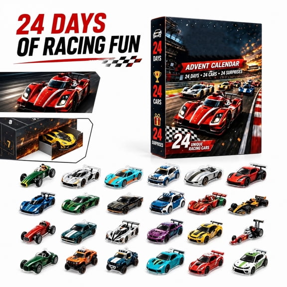 Cars Advent Calendar 2025, 24 Unique Mini Race Car Hanging Ornaments, Christmas Countdown Calendar for Boys Girls, Holiday Surprise Gift for Student
