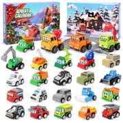 Konijiwa Cars Advent Calendar for Kids, 24 Pcs Cartoon Pull Back Cars, Vehicle Christmas Countdown Gift Set, Birthday & Xmas Gifts for 1 2 3 Years Old Boys