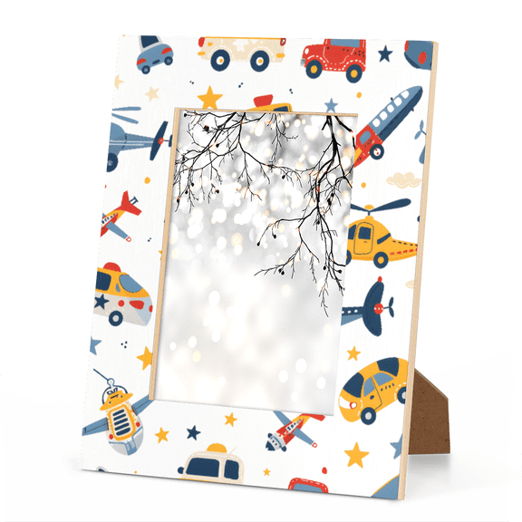 Cars Airplane Picture Frame, Father & Son Adventure 57 in Eco Wood & Acrylic Photo Frame for Kids Room, Wall & Tabletop Decor, 5mm Thick