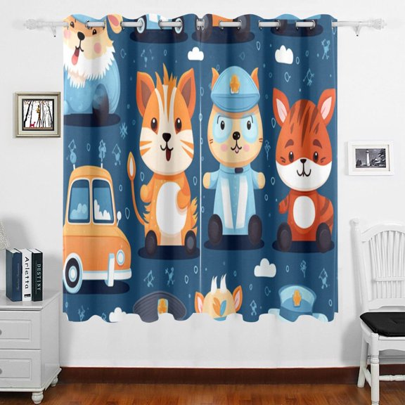 Cars Animals Curtains Black Out 63 Inch Length Curtains for Sliding Glass Doors Bedroom Living Room 2 Panels Set