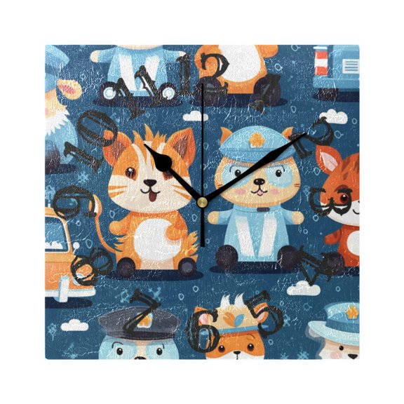 Cars Animals Wall Clock Square Silent Non Ticking Battery Operated Clock for Home Bathroom Kitchen Bedroom Living Room