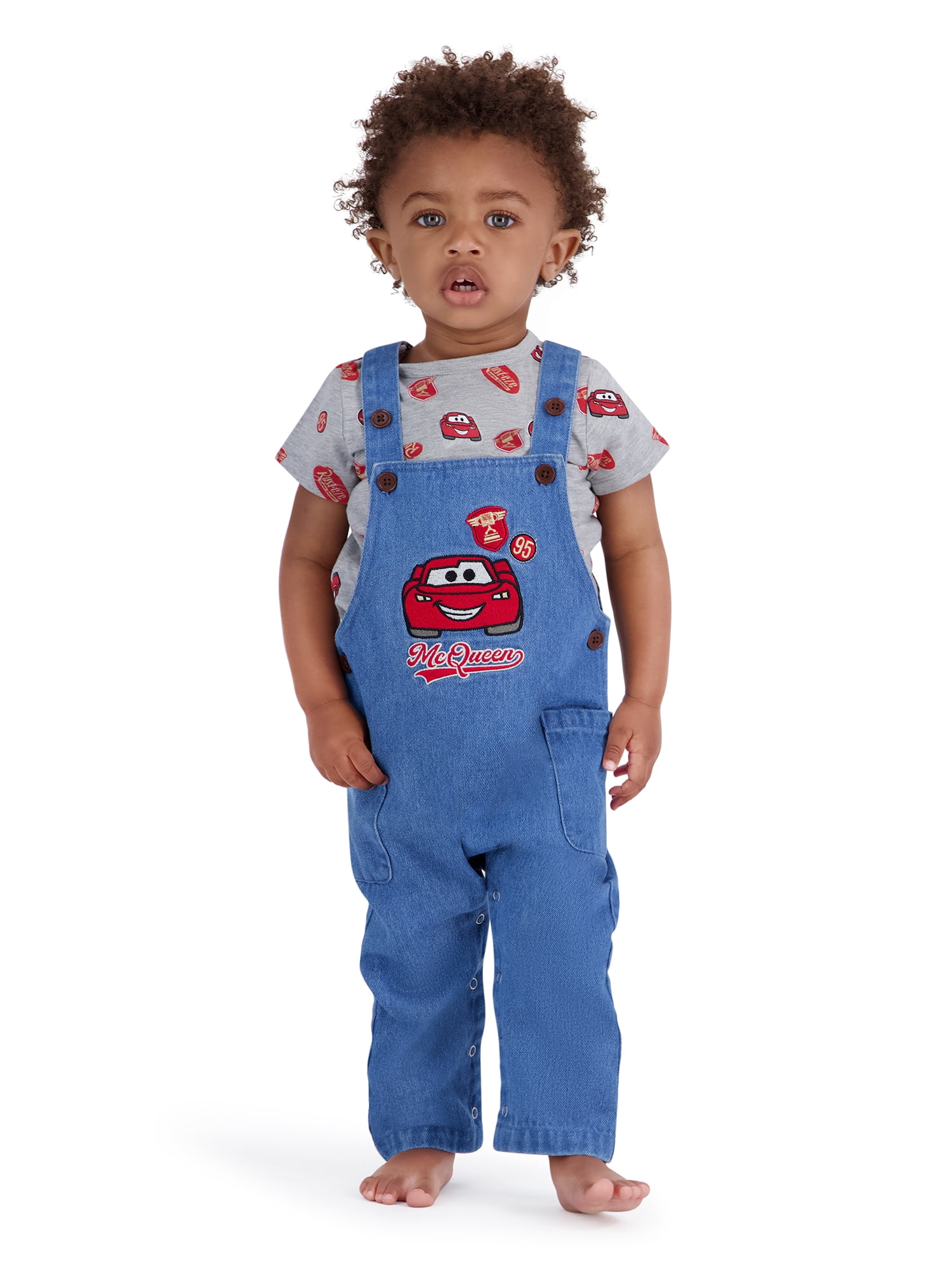 Cars Baby Boy 2 Piece Denim Overall Set, Sizes 0-24 Months