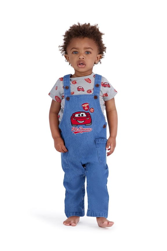 Cars Baby Boy 2 Piece Denim Overall Set, Sizes 0-24 Months