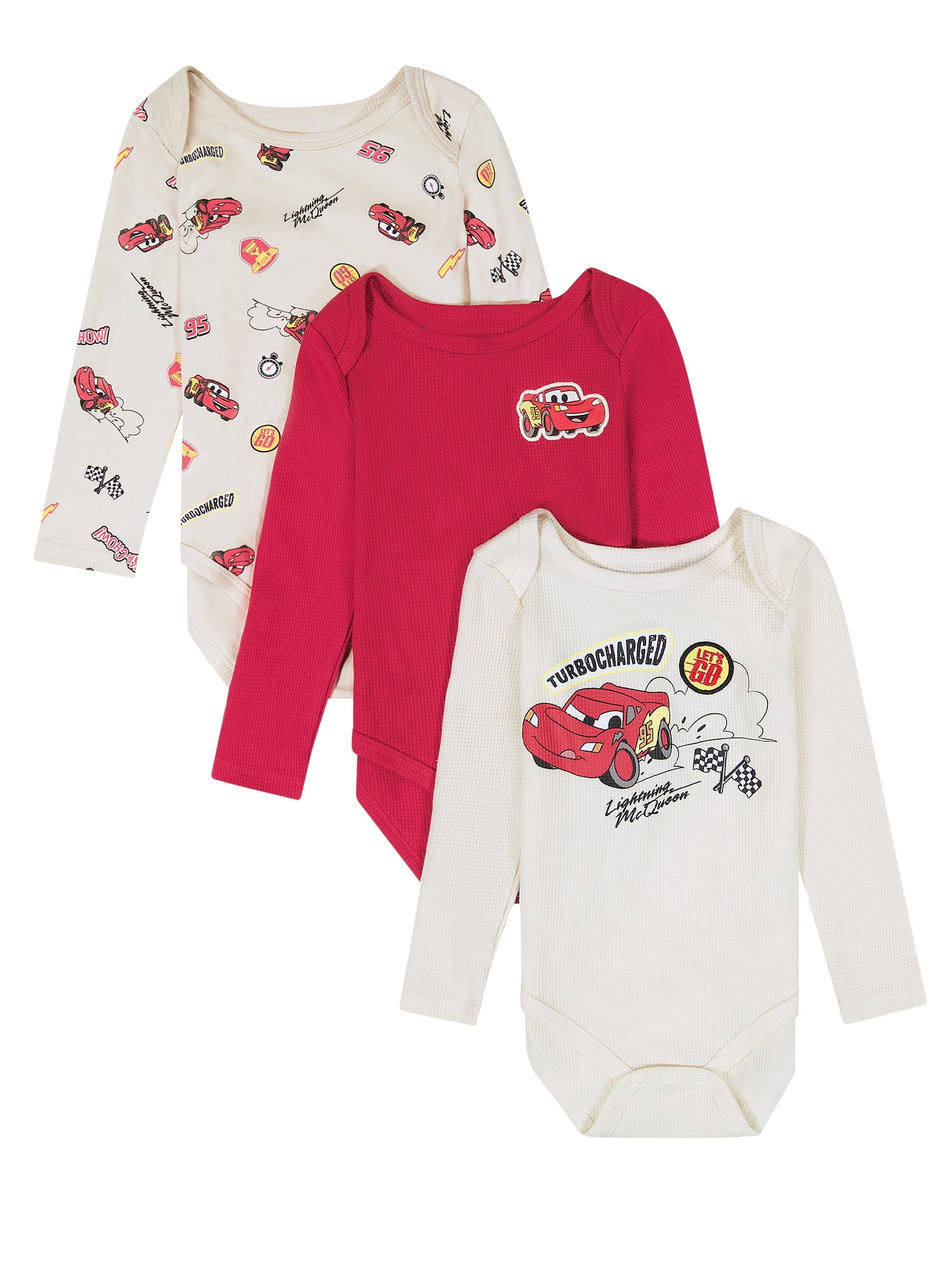 Cars Baby Boy 3 Pack Long Sleeve Bodysuit, Size 0-24 Months
