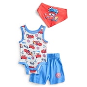 Cars Baby Boys Cozy and Comfortable Viscose Patriotic Americana Bodysuit and Shorts Set, 3-Piece, Sizes NB-24M