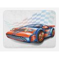 thumbnail image 1 of Cars Bath Mat, Cartoon Style Speeding Racing Car Event Championship Racetrack Victory Drive, Plush Bathroom Decor Mat with Non Slip Backing, 29.5" X 17.5", Orange Blue Black, by Ambesonne, 1 of 2