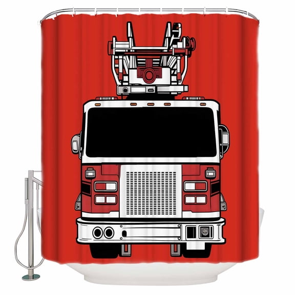 Cars Bathroom Shower Curtains with 12 Hooks Polyester Waterproof Shower Curtain for Stalls and Bathtubs Red Cartoon Funny Simple Truck Silhouettes Art Decorative Bathroom Privacy Curtain 60x72 Inches