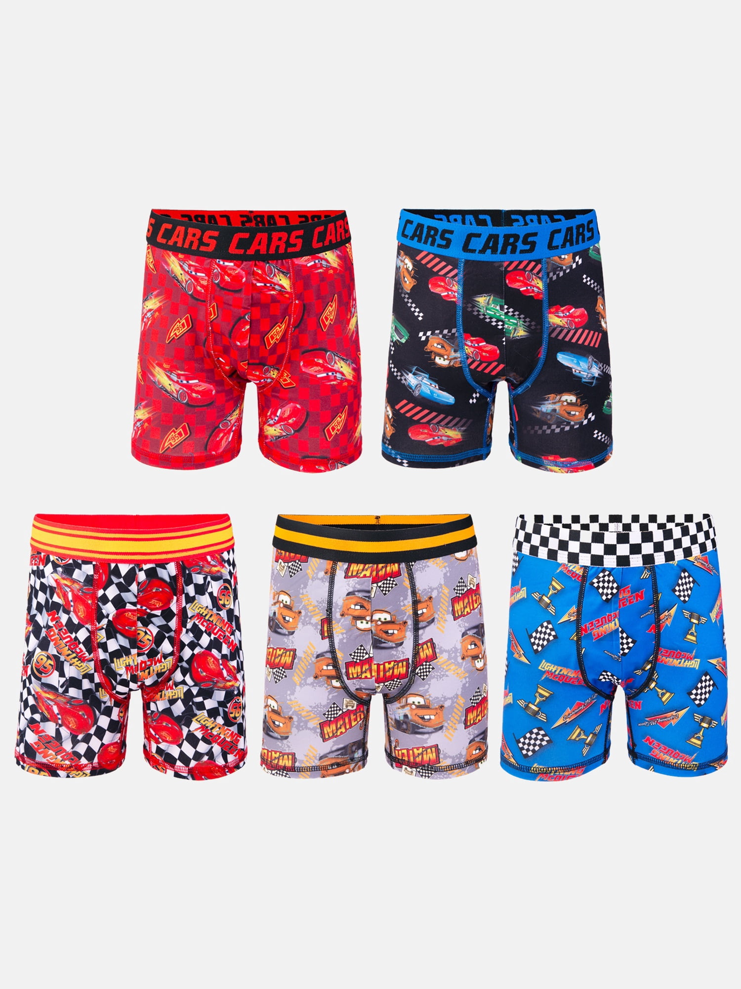 Cars Boys Athletic Boxer Brief Character Underwear, 5-Pack, Sizes XS-M