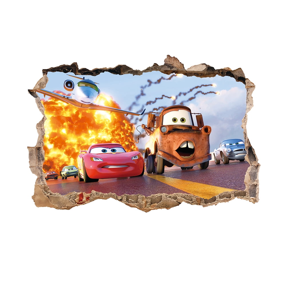Cars Cartoon Theme 3D Wall Decals,BedroomLiving Roomand Study Wall Background Decoration Stickers for Kids.