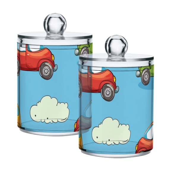 Cars Clouds Sky Cartoon Translucent Plastic Cans Storage Canisters with Lid Set of 2