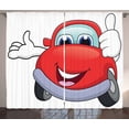 thumbnail image 1 of Ambesonne Cars Curtains 2 Panel Set, Cartoon Red Vehicle Happy, 108" x 63", Vermilion Lilac, 1 of 3