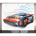 thumbnail image 1 of Ambesonne Cars Curtains 2 Panel Set, Cartoon Style Race Car, 108" x 90", Orange Blue Black, 1 of 3