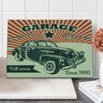 thumbnail image 1 of Cars Cutting Board, Retro Car and Garage Advertising Poster Style Picture with Grunge Effects 1960s, Decorative Tempered Glass Cutting and Serving Board, Large Size, Emerald Orange, by Ambesonne, 1 of 1