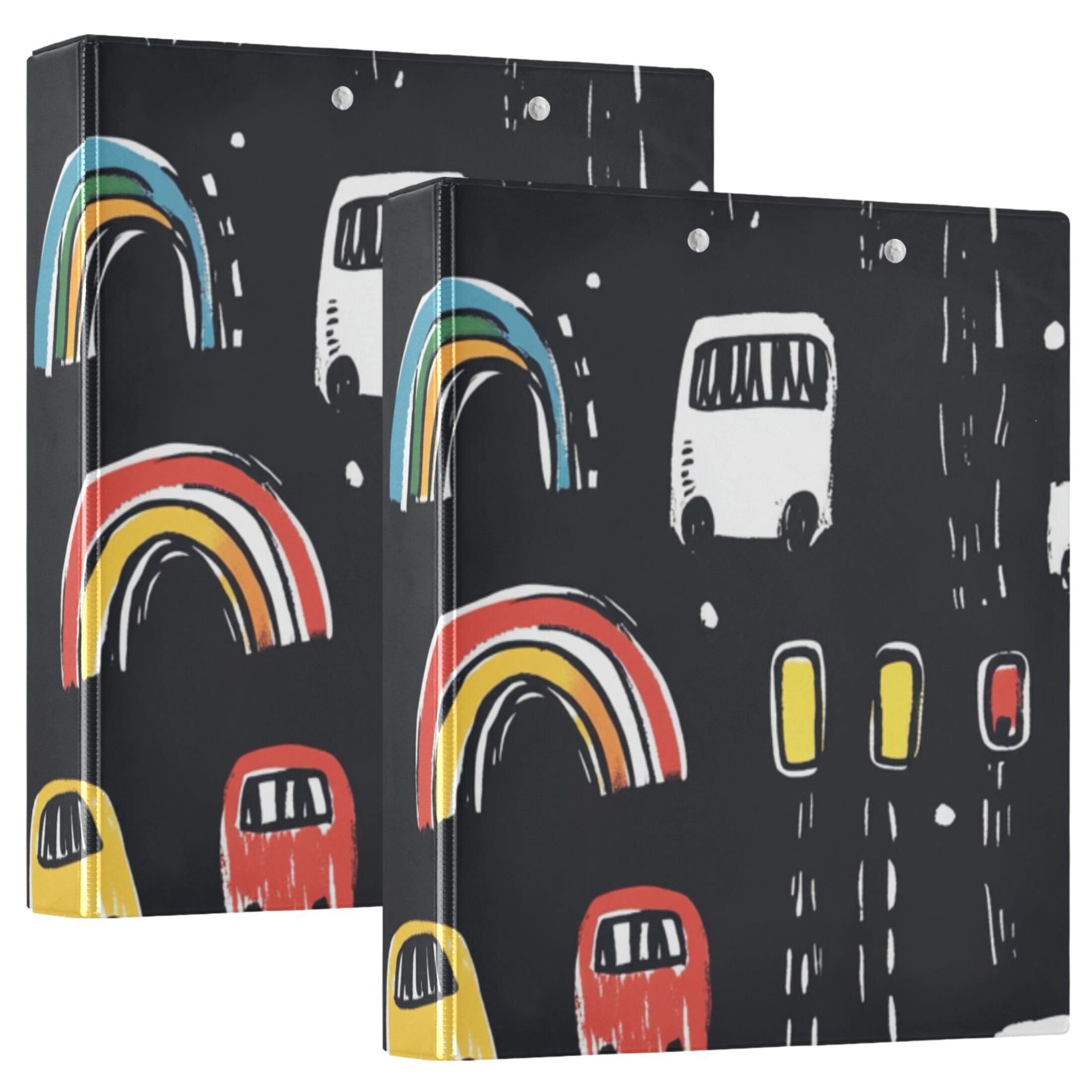 Cars Doodle 3 Ring Binders 1.5 inch Hardcover File Folders with Interior Pockets A4 Size Organizer for School Office Hospital