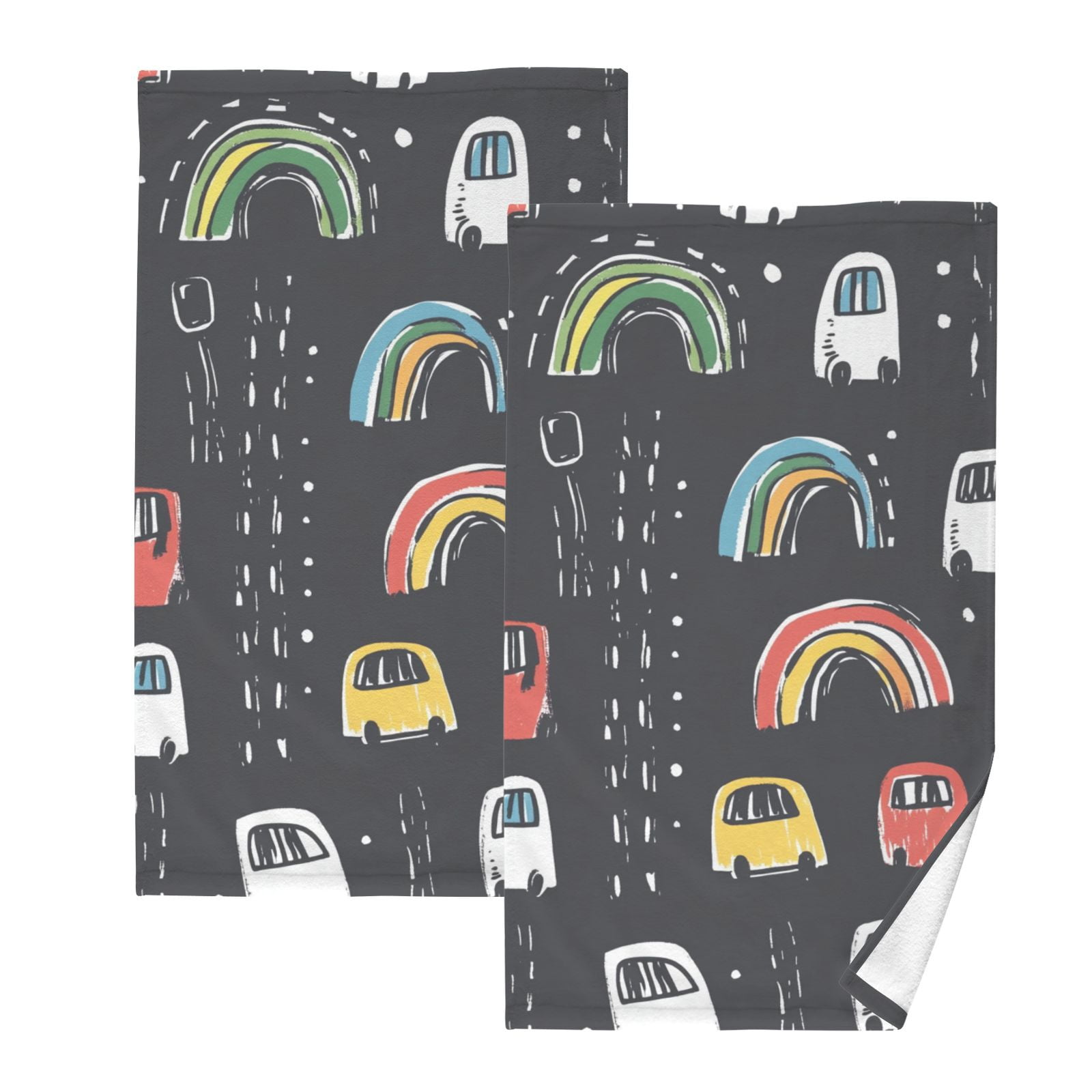 Cars Doodle Hand Towels Cotton Bath Towels Large Face Towels Absorbent for Bathroom 2 Packs