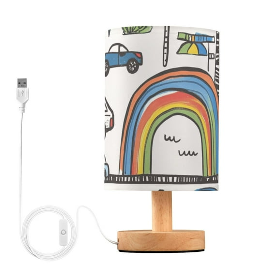 Cars Doodle Rainbows Table Lamp for Desk Nightstand Lamp with USB Modern Gifts for Bedroom Living Room Kids Room