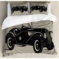 thumbnail image 1 of Cars Duvet Cover Set, Classic Italian Model Nostalgic Car 50's Star Sign Pop Art Hobby Old-Fashion Image, Decorative 3 Piece Bedding Set with 2 Pillow Shams, Queen Size, Brown Black, by Ambesonne, 1 of 3