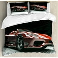 thumbnail image 1 of Cars Duvet Cover Set King Size, Automotive Industry Theme Powerful Engine Fast Technology Prestige Performance, Decorative 3 Piece Bedding Set with 2 Pillow Shams, Red Black White, by Ambesonne, 1 of 3