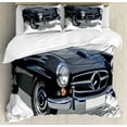 thumbnail image 1 of Cars Duvet Cover Set Queen Size, Classical Retro Vehicle Antique Convertible Prestige Old Fashion Revival, Decorative 3 Piece Bedding Set with 2 Pillow Shams, Black Pale Grey White, by Ambesonne, 1 of 3