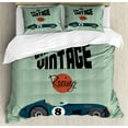 thumbnail image 1 of Cars Duvet Cover Set Queen Size, Classical Vintage Car Poster Racing Sports Competition Theme, Decorative 3 Piece Bedding Set with 2 Pillow Shams, Reseda Green Petrol Blue Cinnamon, by Ambesonne, 1 of 3