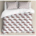thumbnail image 1 of Cars Duvet Cover Set Queen Size, Speeding Fast Red Race Car on a Formula Rally Near the Finishing Line Wining, Decorative 3 Piece Bedding Set with 2 Pillow Shams, Scarlet Black White, by Ambesonne, 1 of 3