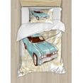 thumbnail image 1 of Cars Duvet Cover Set Twin Size, Classical Sport Car with Abstract Design in the Background Retro Style Vehicle, Decorative 2 Piece Bedding Set with 1 Pillow Sham, Blue Baby Pink, by Ambesonne, 1 of 3