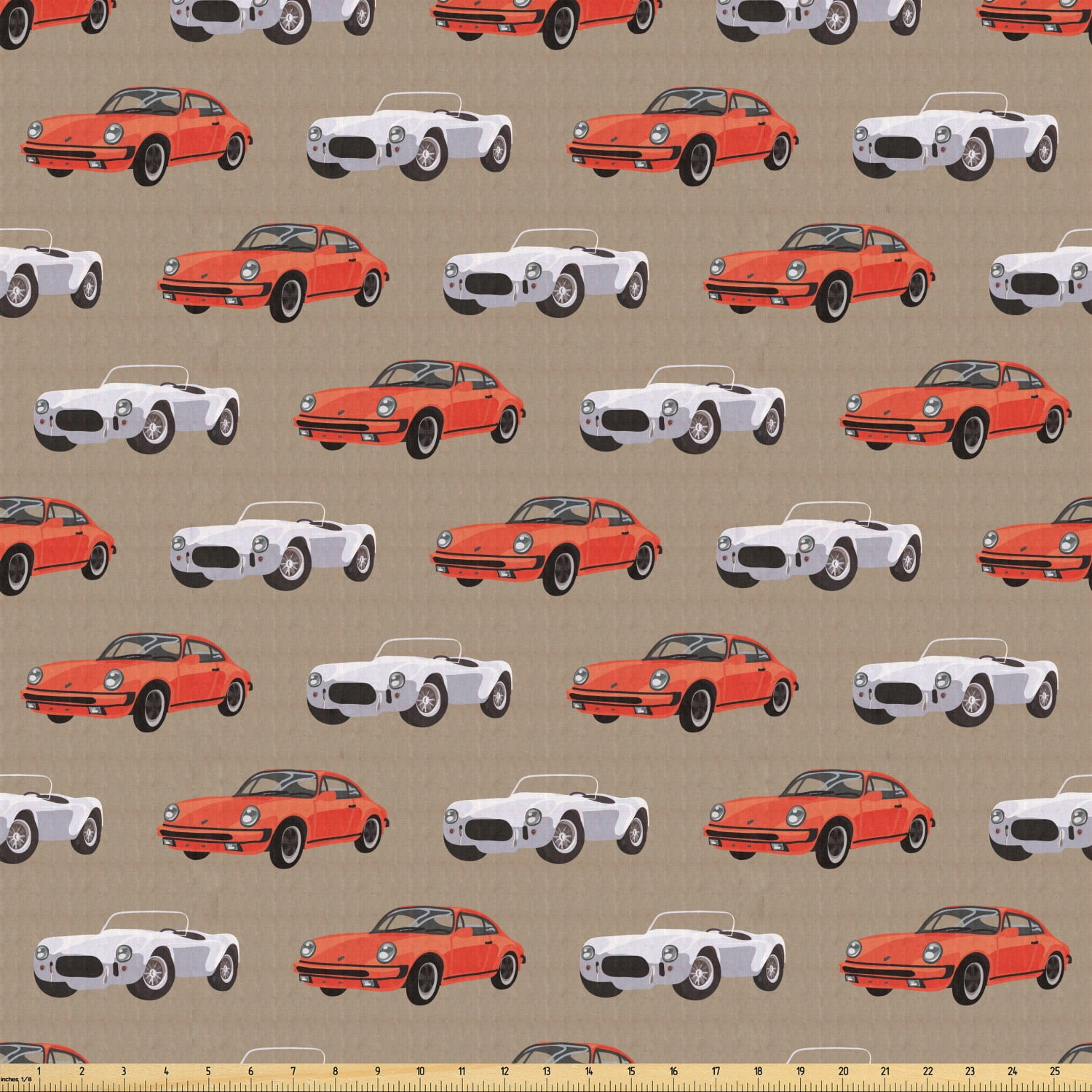 Cars Fabric by The Yard, Retro Fast Sports Cars in White and 