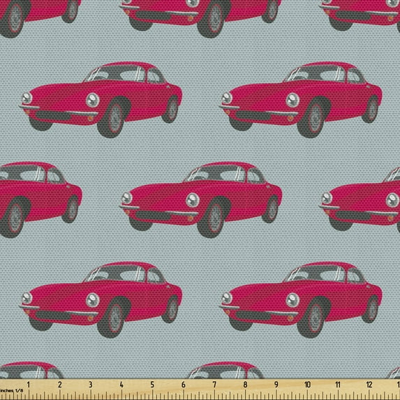 Ambesonne Cars Fabric by the Yard Upholstery, Retro Vehicle from Sixties, 2 Yards, Pink Slate Blue