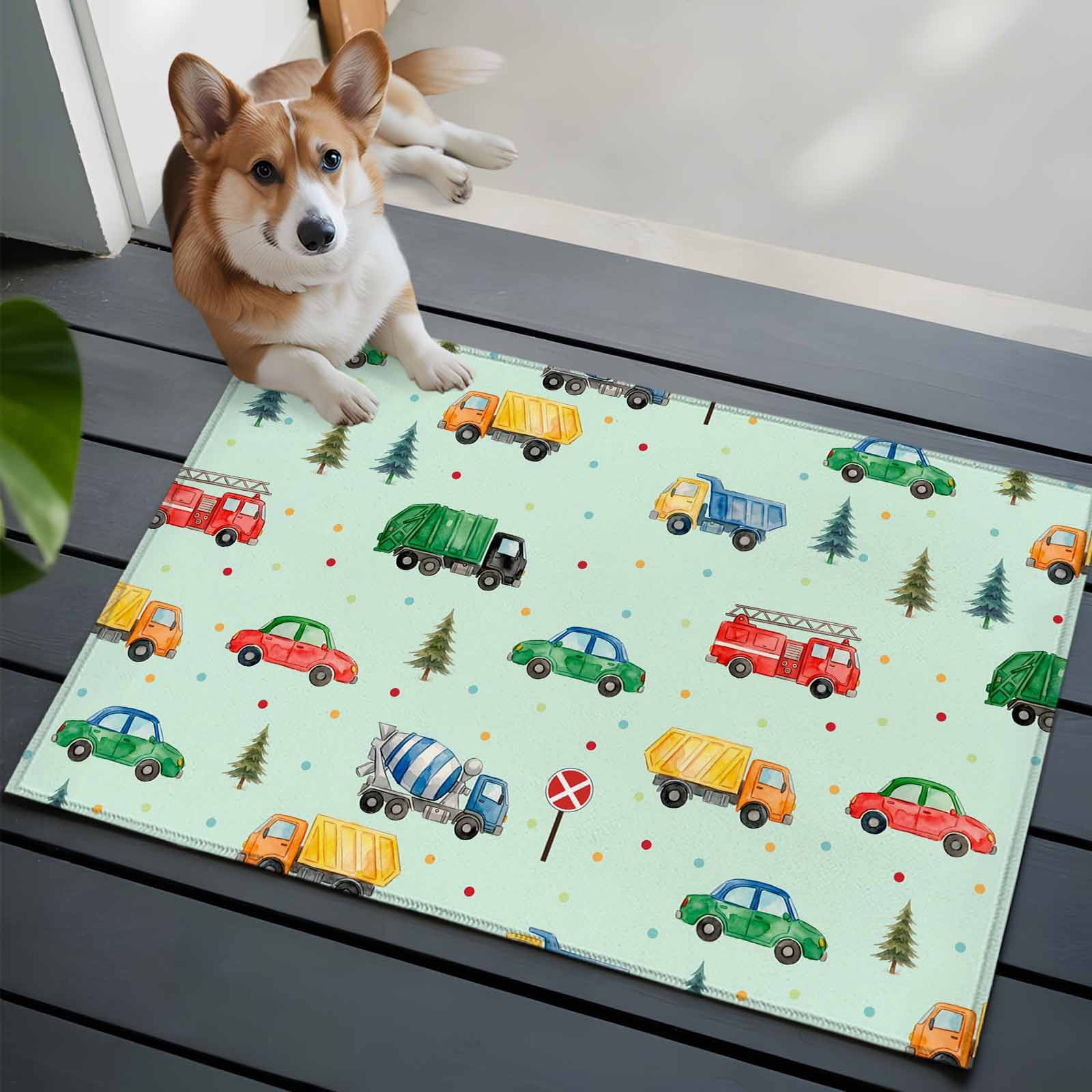 Caution Rug Cars Fire Trucks Front Door Rugs 2x3 ft Mixers Warning Cards Tree Wave ...
