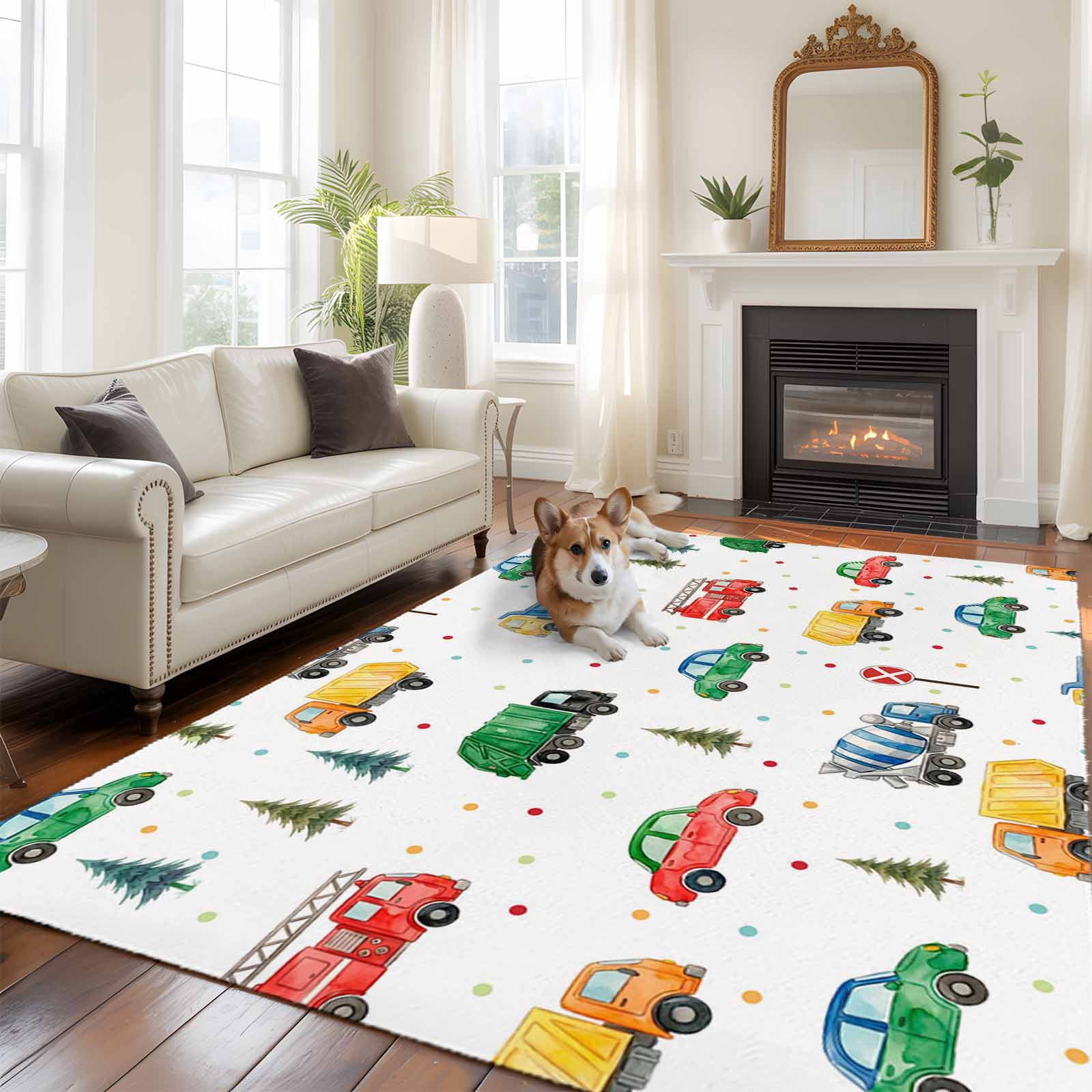 Fire Lane Rugs Cars Fire Trucks Large Area Rugs 6x9 ft Mixers Warning Cards Tree Wave ...