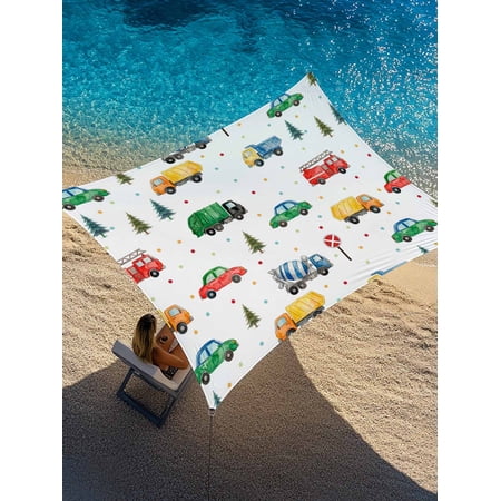Cars Fire Trucks Sun Shade Sail 8' x 10', Mixers Warning Cards Tree Wave Points Rectangle Outdoor Sunshade Canopy, Waterproof UV Block Patio Covers for Garden Yard Beach