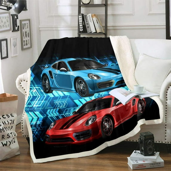 Cars Fleece Throw Blanket Arrow Sherpa Blanket for Sofa Couch Bed Sports Car Plush Blanket Race Sports Car Red Blue Black Bright Breathable Fuzzy Blanket Room Decor Baby 30x40 Inch