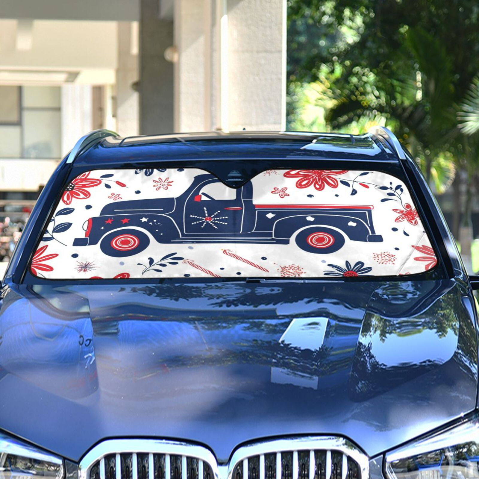 Neon Floral Buffalos Car Sun Shade 55