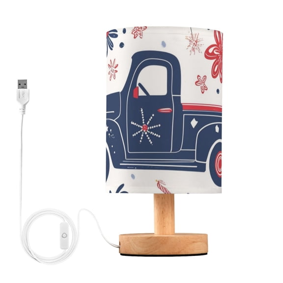 Cars Flowers Floral Table Lamp USB Bedside Desk Nightstand Lamp Printed Gifts Small Lamp Wood Base for Bedroom Living Room Kids Room College Dorm