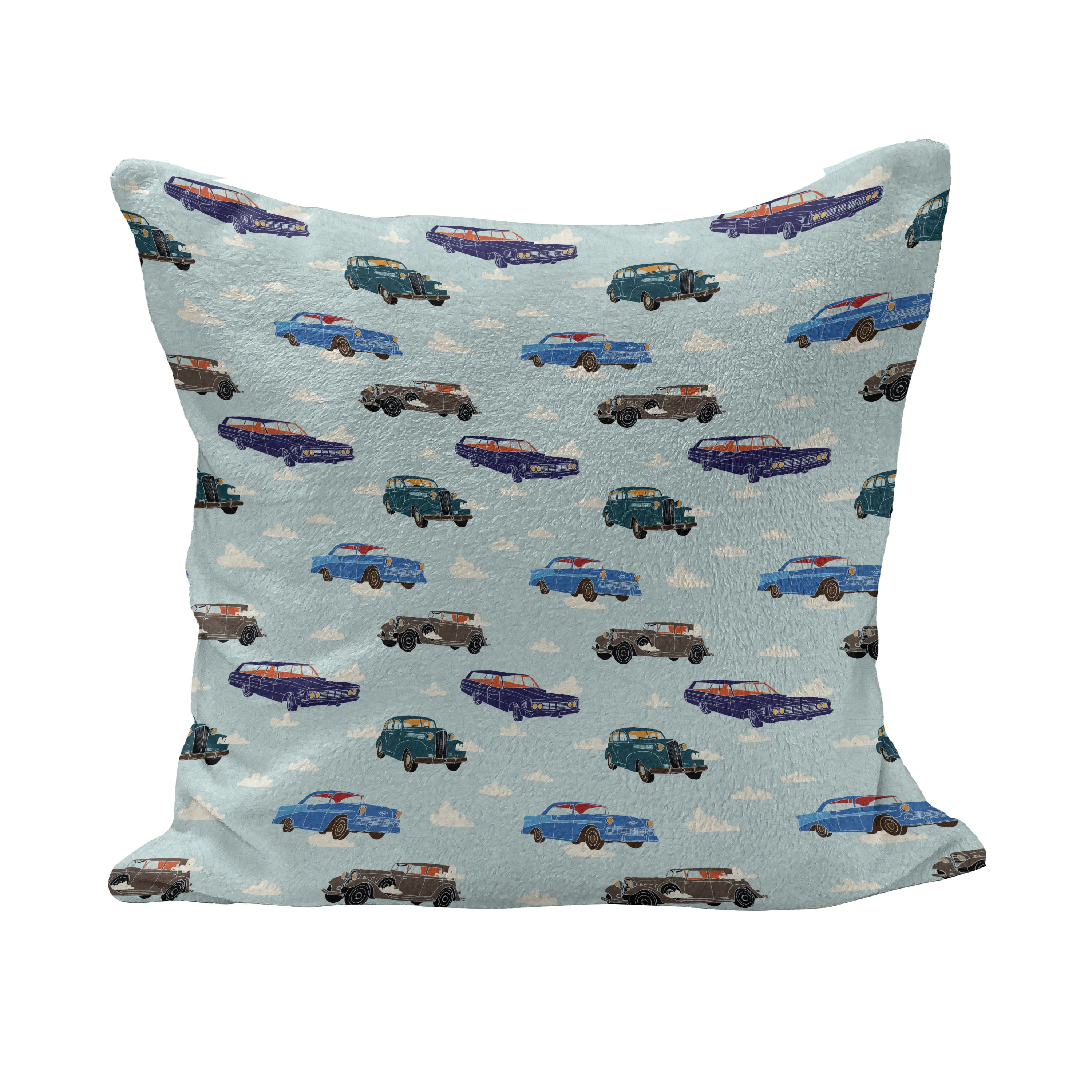 Cars Fluffy Throw Pillow Cushion Cover, Absurd Design with Vintage Cars