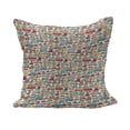 thumbnail image 1 of Cars Fluffy Throw Pillow Cushion Cover, Drawing of Many Vehicles Motorbikes Caravans Trucks Taxis Buses Print, Decorative Square Accent Pillow Case, 24" x 24", Aqua Red Orange, by Ambesonne, 1 of 5