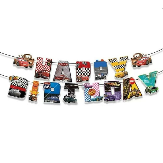 Cars Happy Birthday Banner McQueen Themed Party Signs for Boys Girls Birthday Party Indoor Decorations