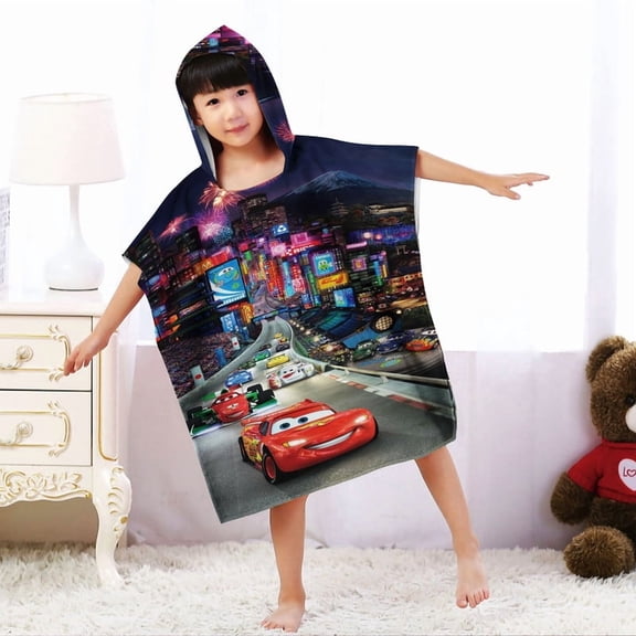 Cars Hooded Poncho Towels, Soft & Absorbent Microfiber Beach Towel, Swimming Pool Changing Robe Bathrobe Bath Towel