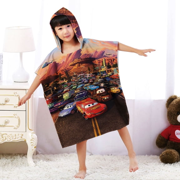 Cars Hooded Poncho Towels, Soft & Absorbent Microfiber Beach Towel, Swimming Pool Changing Robe Bathrobe Bath Towel