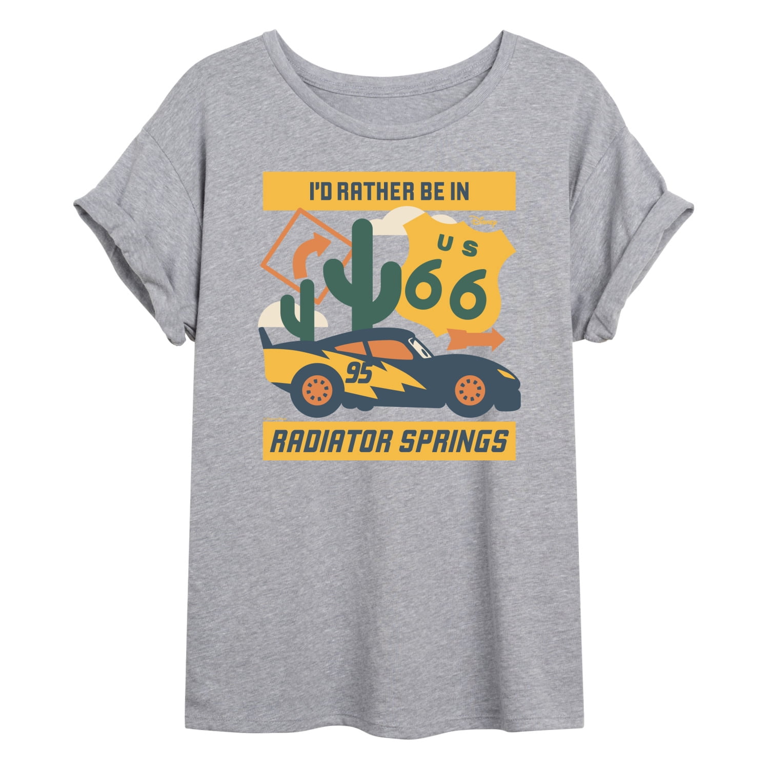Cars - I'd Rather Be In Radiator Springs - Juniors Oversized Graphic T ...