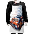 thumbnail image 1 of Cars Kids Apron, Cartoon Style Speeding Racing Car Event Championship Racetrack Victory Drive, Boys Girls Apron Bib with Adjustable Ties for Cooking Baking Painting, Orange Blue Black, by Ambesonne, 1 of 2
