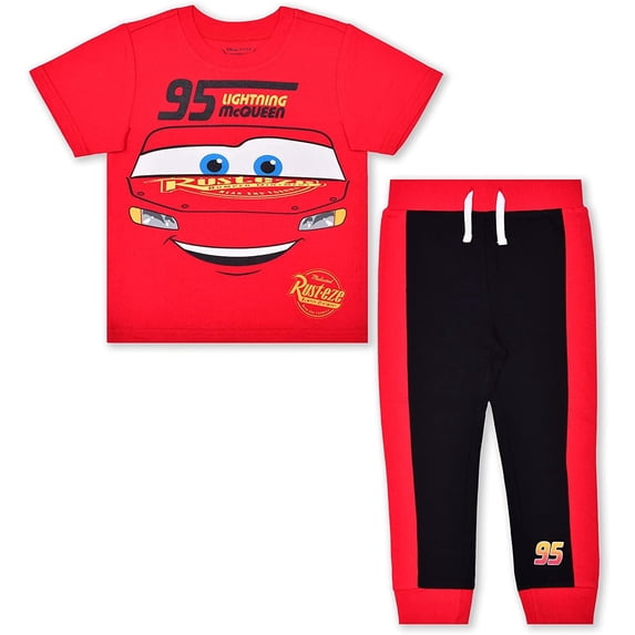Cars Lightning McQueen Boys 2 Piece Roleplay Short Sleeve Jogger Set, Toddler