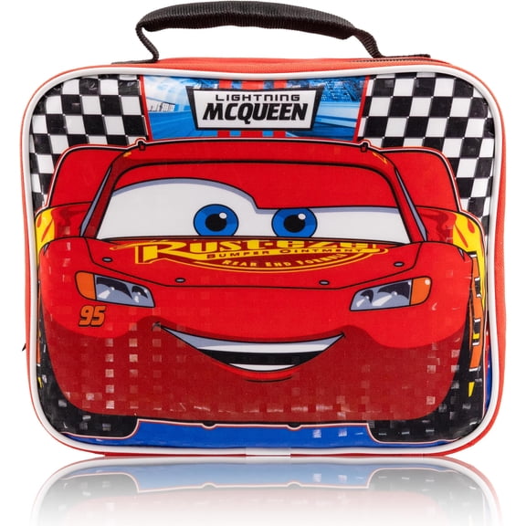 Cars Lightning McQueen Checkered Fabric Reusable Lunch Bag