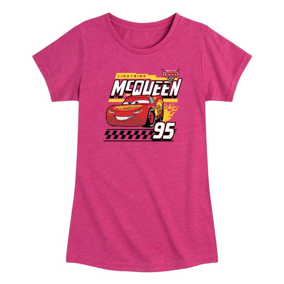 Cars - Lightning McQueen Decal - Toddler Girls Fitted Short Sleeve T-Shirt