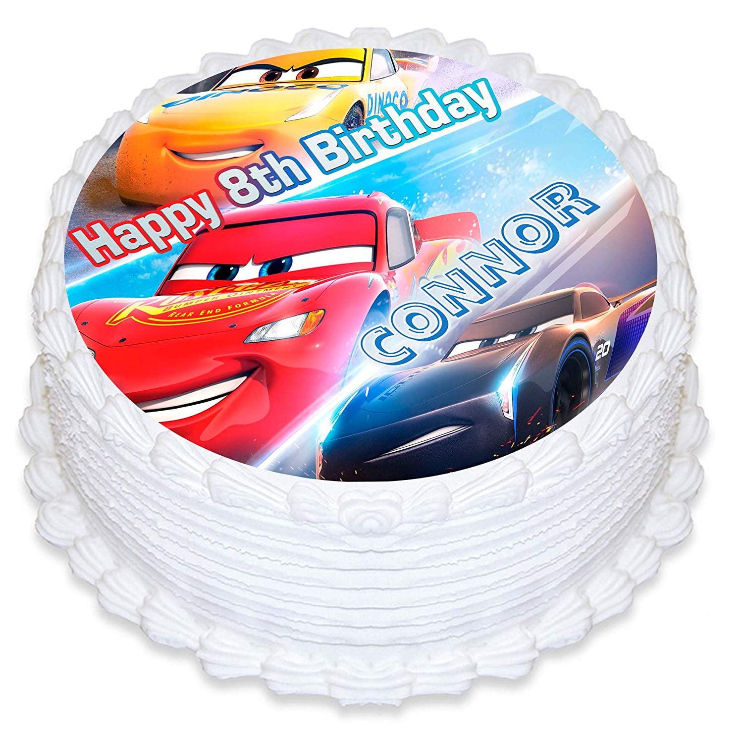 INKUTEN Cars Lightning McQueen Edible Cake Image Topper Personalized Picture 8 Inches Round