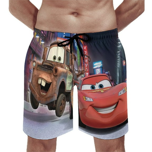 Cars Lightning McQueen Men's Beachwear Quick Dry 3D Printed Beach Board Shorts with Pockets Cool Mesh Lining XS